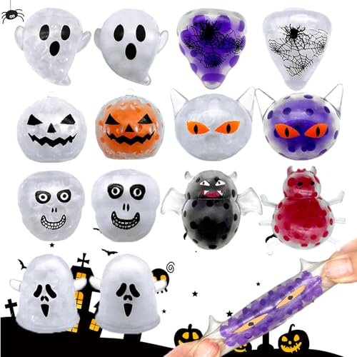 Shinybox Halloween Anti Stress Bälle, 14 Stück Stressbälle Halloween, Antistress Spielzeug Bälle, Kürbis Geist Spinne Fledermaus Anti Stress Spielzeug, Halloween Party Geschenk Mitgebsel von Shinybox