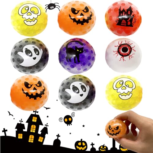 Shinybox Halloween Anti Stress Bälle, 9 Stück Stressbälle Halloween, Antistress Spielzeug Bälle, Kürbis Gespenst Schloss Katze Augapfel Totenköpfe Stress Spielzeug, Halloween Party Geschenk Mitgebsel von Shinybox