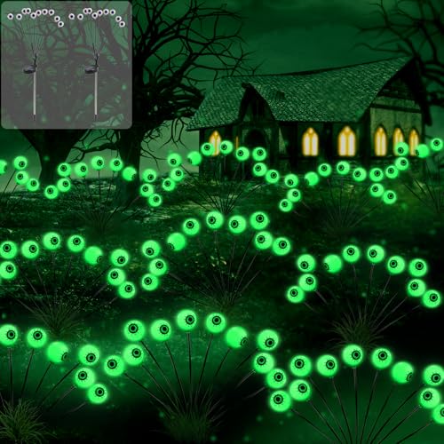 Shinybox Halloween Deko Licht Outdoor, 2 Stück 10 LED Halloween Augapfel Gartenlichter, LED Lichter Halloween Dekoration, Solar Gartenlichter für Außen, Innen, Terrasse, Spukhäuser(Grün) von Shinybox