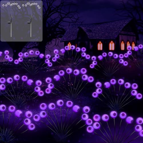 Shinybox Halloween Deko Licht Outdoor, 2 Stück 10 LED Halloween Augapfel Gartenlichter, LED Lichter Halloween Dekoration, Solar Gartenlichter für Außen, Innen, Terrasse, Spukhäuser(Lila) von Shinybox