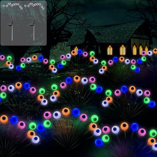 Shinybox Halloween Deko Licht Outdoor, 2 Stück 10 LED Halloween Augapfel Gartenlichter, LED Lichter Halloween Dekoration, Solar Gartenlichter für Außen, Innen, Terrasse, Spukhäuser(Mehrfarbig) von Shinybox