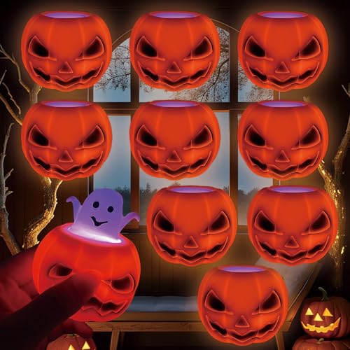 Shinybox Halloween Leuchtende Stress Relief Spielzeug, 9 Stück Kürbis Fledermaus Stressbälle Halloween, Leuchtendes Kürbis Fledermaus Stress Spielzeug, Halloween Party Geschenk Mitgebsel(Kürbis) von Shinybox