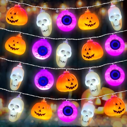 Shinybox Halloween Lichterketten, 3M 20LEDs Halloween Deko Lichter, Kürbis Geist Spinne Fledermaus Skelett Lichterkette, Dekoration Lichter Batteriebetrieben für Halloween Hause Party Deko von Shinybox