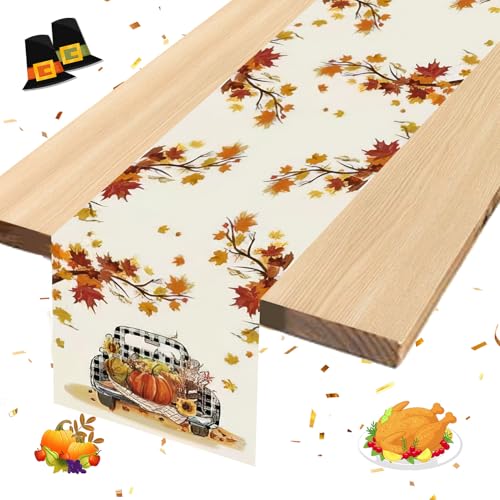 Shinybox Herbst Tischläufer, Leinen Herbst Tischläufer, Tischläufer Herbst Ahornblätter, Herbstfeste Wohnkultur Thanksgiving Party, Herbst und Thanksgiving-Dekorationen 183x33cm(Herbst A) von Shinybox