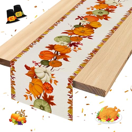 Shinybox Herbst Tischläufer, Leinen Herbst Tischläufer, Tischläufer Herbst Ahornblätter, Herbstfeste Wohnkultur Thanksgiving Party, Herbst und Thanksgiving-Dekorationen 183x33cm(Herbst B) von Shinybox