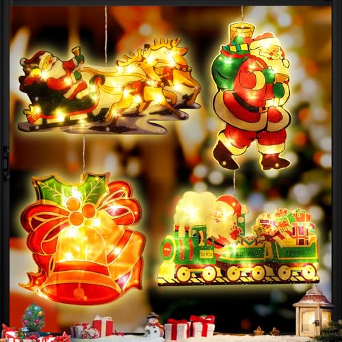 Shinybox LED Vorhang Licht, 4er Set LED Saugnapf Weihnachten Lichter, Weihnachtsbeleuchtung Fenster Kinder, Weihnachten Saugnapf LED Deko, Weihnachtsbeleuchtung Hängend Fensterlicht, Weihnachtsdeko(C) von Shinybox