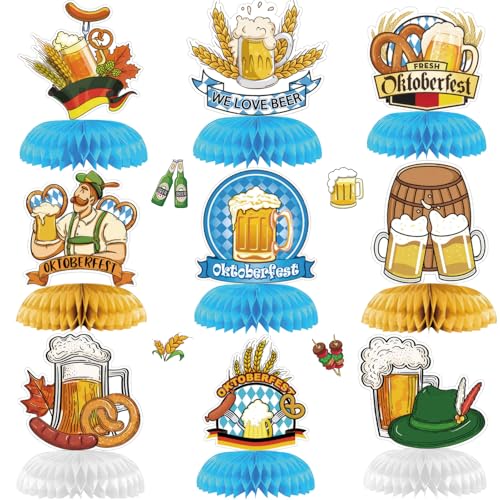 Shinybox Oktoberfest Deko, 9 Stück Oktoberfest Tischdekoration Bienenwaben Bayerische Deko, Oktoberfest Honeycomb, Oktoberfest Accessoires Party Deko Zubehör für Tischdekorationen(Oktoberfest A) von Shinybox