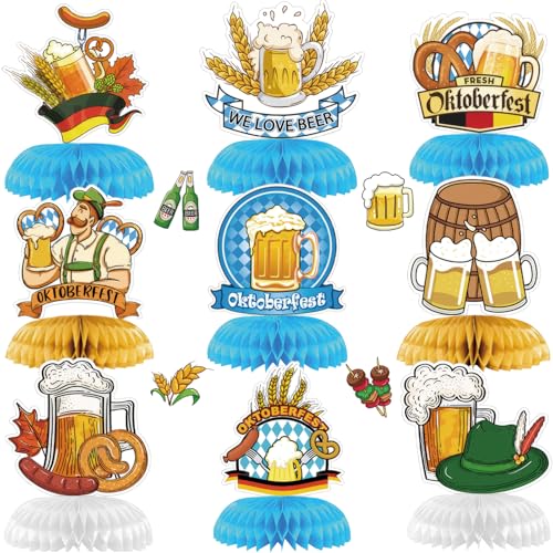 Shinybox Oktoberfest Deko, 9 Stück Oktoberfest Tischdekoration Bienenwaben Bayerische Deko, Oktoberfest Honeycomb, Oktoberfest Accessoires Party Deko Zubehör für Tischdekorationen(Oktoberfest A) von Shinybox