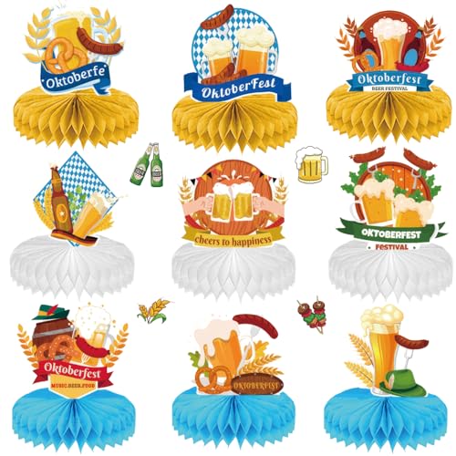 Shinybox Oktoberfest Deko, 9 Stück Oktoberfest Tischdekoration Bienenwaben Bayerische Deko, Oktoberfest Honeycomb, Oktoberfest Accessoires Party Deko Zubehör für Tischdekorationen(Oktoberfest B) von Shinybox