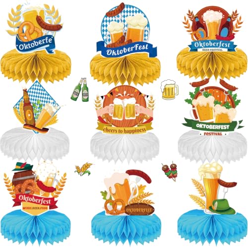 Shinybox Oktoberfest Deko, 9 Stück Oktoberfest Tischdekoration Bienenwaben Bayerische Deko, Oktoberfest Honeycomb, Oktoberfest Accessoires Party Deko Zubehör für Tischdekorationen(Oktoberfest B) von Shinybox