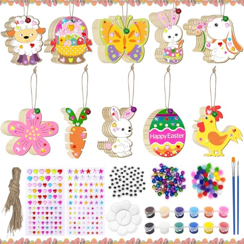 Shinybox Ostern Holz zum Malen, 257 Stück Ostern Basteln Holz mit Juteseil, Holzanhänger Ostern zum Bemalen, Ostereier Hase Küken, Osterschmuck zum Aufhängen für Kinder Frühling Dekoration von Shinybox