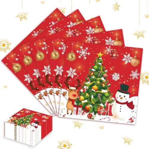 Shinybox Servietten Weihnachten, 100 Stücke Weihnachten Papierservietten, Papierservietten Tissue Weihnachten, Papierservietten Weihnachten als Tischdeko Weihnachten für Party(Weihnachtstag A) von Shinybox