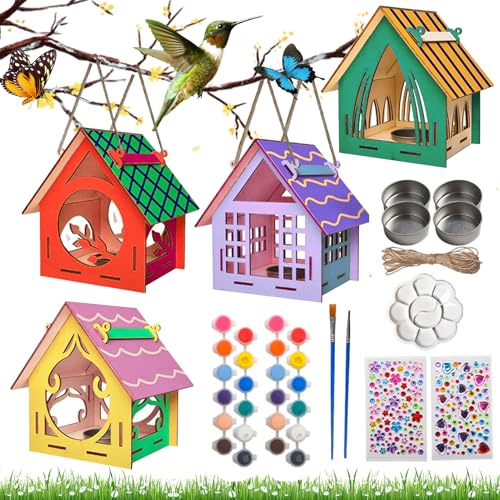 Shinybox Vogelhaus Bausatz Kinder Holz, 4 Stück 3D DIY Vogelhaus Bausatz für Kinder, Basteln Holz Vogelhaus zu Bauen und Malen, Vogelhaus zum Bemalen, Spielzeug Geschenk für Jungen Mädchen von Shinybox