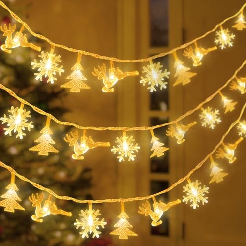 Shinybox Weihnachten LED Lichterketten, 6M 40 LED Lichterketten für Weihnachtsdekoration, Weihnachtsthema, Wasserdichte Lichterketten Batteriebetrieben, Warmweiß Weihnachtsbeleuchtung für Party(A) von Shinybox