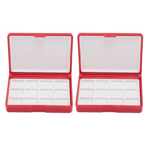 Aquarell-Palettenbox, Aquarell-Box, Vielseitig, Leicht zu Reinigen, 2 Stück, Einfach zu Verwendender Mini-Schutz für Gouache (Rote Box, 12 Gitter) von Shipenophy