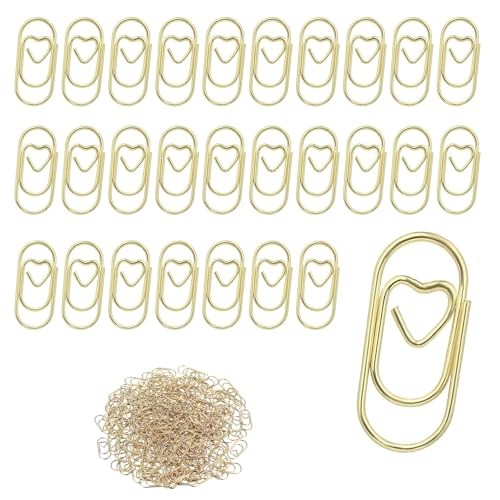 Shirene Büroklammern Herz Gold,130 Stück Büroklammern Set Herzförmige Büroklammern Paper Clips Klein Büroklammer Herzförmigem Motiv Schreibtisch Zubehör Aesthetic für Schule,Büro,Ordner von Shirene