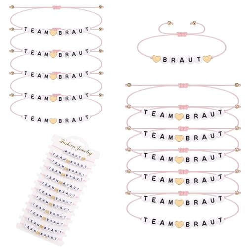 Shirene JGA Armbänder Frauen,12 Pcs Team Bride Armbänder JGA Deko Frauen Verstellbaren Brautjungfer Armband Accessoire Hen Party Dekoration JGA Accessoires Frauen für Junggesellenabschied Frauen von Shirene