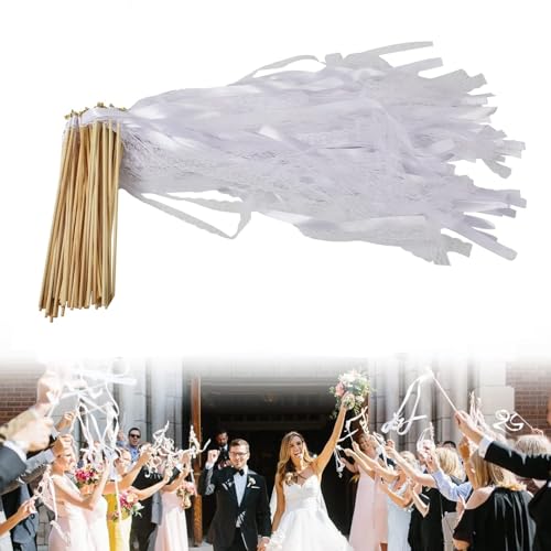 Wedding Wands,30 Stück Wedding Wands mit Glocken Ribbon Zauberstäbe Hochzeit Luftschlangen Seidenfeenstab Streamer Seide Fee Sticks Ribbon Feenstabs für Hochzeitsdekoration,Geburtstagsfeiern Weiß von Shirene