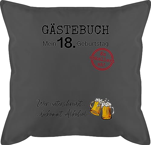 Kissen 50x50 - Gästebuch 18. Geburtstag - 50 x 50 cm - Grau - 18 mein geschenk zum junge eighteen für (18) geschenke birthday geburrstag er geb achtzehnter jahre ter überraschung geburtstags von Shirtracer