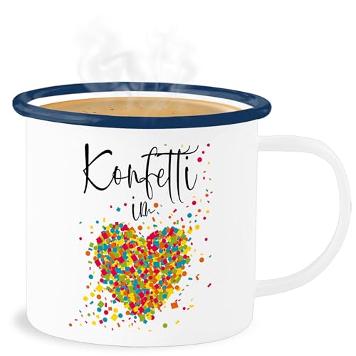 Emaille Becher Blechbecher - & Fasching Tassen - Konfetti im Herzen Kalligrafie - Confetti Herz Konfetti für Alle Karneval Köln - 300 ml - Weiß Blau - karnelval rosenmontag fastnacht faschings von Shirtracer