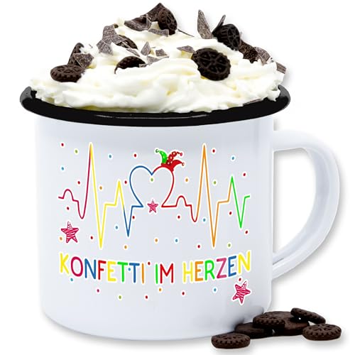 Emaille Tasse Blechtasse - & Fasching Tassen - Konfetti im Herzen - Herzschlag Köln Karneval - 300 ml - Weiß Schwarz - fasching- für alle carnevale konfetti+im+herzen karnevals im.herzen von Shirtracer