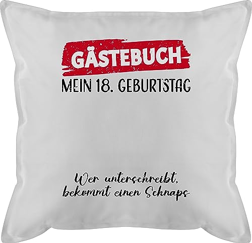 Shirtracer Kissen 50x50 - Gästebuch - 18. Geburtstag - 50 x 50 cm - Weiß - Geschenk zum 18 Geschenke 18ten Geschenkideen für Junge Eighteen (18) Geb 18.Geb achtzehnter 18te 18.Geburtstag 18jahre von Shirtracer