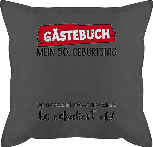 Kissen 50x50 - Gästebuch 50. Geburtstag - 50 x 50 cm - Grau - geschenk für einen jährigen 50th mein 50.geburtstag geschenke jährige 50igster 50sten 50ger mit fünfzigster zum fünfziger 50igsten von Shirtracer