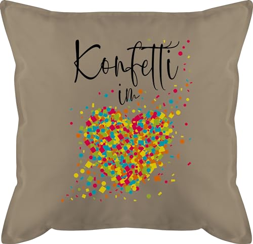 Kissen 50x50 - & Fasching - Konfetti im Herzen Kalligrafie - Confetti Herz Konfetti für Alle Karneval Köln - 50 x 50 cm - Beige - fasnacht carneval karneval& fastnacht faschings- witzige faschings von Shirtracer