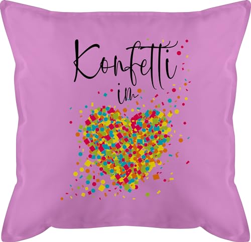 Kissen 50x50 - & Fasching - Konfetti im Herzen Kalligrafie - Confetti Herz Konfetti für Alle Karneval Köln - 50 x 50 cm - Pink - kölner karnevals karneval. fasnachts lustige faschings fasnet von Shirtracer