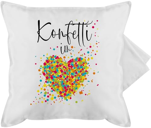 Shirtracer Kissenbezug - & Fasching Kissen - Konfetti im Herzen Kalligrafie - Confetti Herz Konfetti für Alle Karneval Köln - 50 x 50 cm - Weiß - karneva fasnets karnelval rosenmontag Carnival fasent von Shirtracer