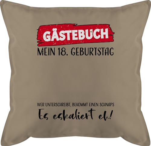 Kissen 50x50 - Gästebuch 18. Geburtstag - 50 x 50 cm - Beige - birthday 18 geschenk zum junge geschenke geburtstags überraschung ter feiern geschenkideen jährige geburtstagsgeschenk für 18te von Shirtracer