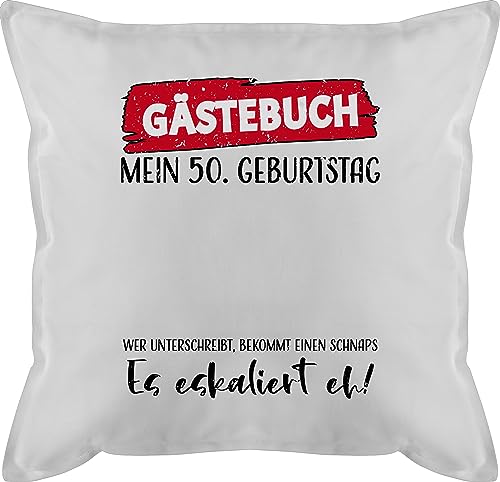 Shirtracer Kissen 50x50 - Gästebuch 50. Geburtstag - 50 x 50 cm - Weiß - Geschenk für einen jährigen 50th Mein 50.Geburtstag Geschenke jährige 50igster 50sten 50ger mit fünfzigster fünfziger 50igsten von Shirtracer