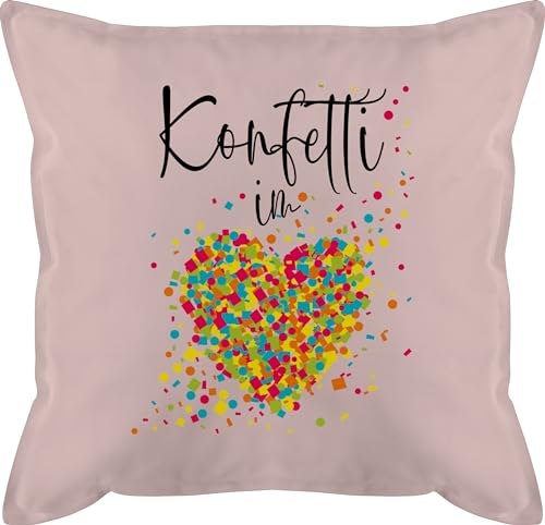 Shirtracer Kissen 50x50 - & Fasching - Konfetti im Herzen Kalligrafie - Confetti Herz Konfetti für Alle Karneval Köln - 50 x 50 cm - Hellrosa - karneva fasnets karnelval rosenmontag Carnival fasent von Shirtracer