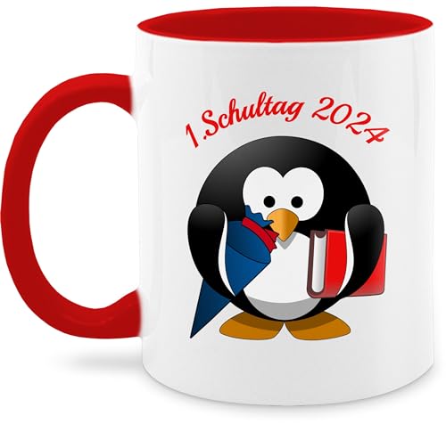 Tasse Tassen 325ml - Einschulung Geschenk Schulanfang - 1. Schultag 2025 Pinguin Schultüte Buch - 325 ml - Rot - geschenke zur einschultasse schulanfangsgeschenke 1 teetasse für jungen von Shirtracer