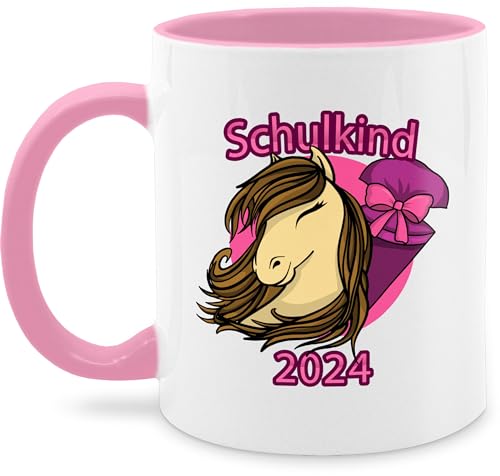 Tasse Tassen 325ml - Einschulung Geschenk Schulanfang - Schulkind 2024 Pferd mit Schultüte - 325 ml - Rosa - 1.schultag schulanfänger schuleingang geschenke zur schulbeginn 1 klasse einschul von Shirtracer