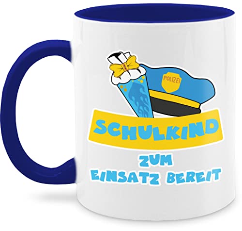 Tasse Tassen 325ml - Einschulung Geschenk Schulanfang - Schulkind zum Einsatz bereit mit Schultüte Polizei - 325 ml - Dunkelblau - einschultasse schulanfangsgeschenke fanmug einschulungstasse von Shirtracer