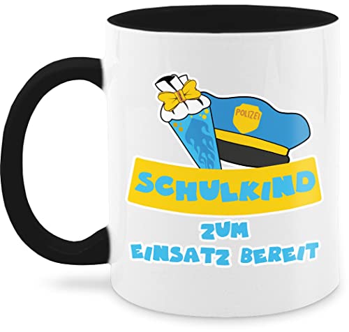 Tasse Tassen 325ml - Einschulung Geschenk Schulanfang - Schulkind zum Einsatz bereit mit Schultüte Polizei - 325 ml - Schwarz - einschultasse schulanfangsgeschenke fanmug einschulungstasse von Shirtracer