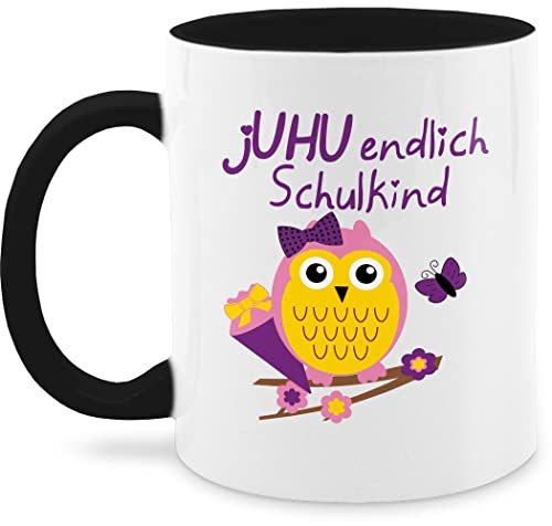 Tasse Tassen 325ml - Einschulung Geschenk Schulanfang - jUHU endlich Schulkind Eule Schultüte - 325 ml - Schwarz - schuleingang geschenke einschulung/schulanfang 1. schultag erstes schuljahr von Shirtracer