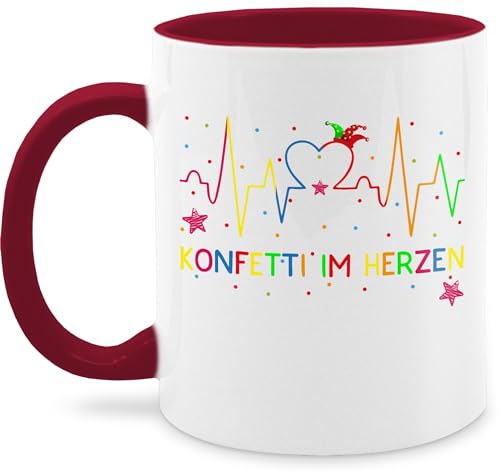 Tasse Tassen 325ml - Karneval & Fasching - Konfetti im Herzen - Herzschlag - 325 ml - Bordeauxrot - faschings jeck fastnacht karneva fasnacht fasching- karnevals kölsche 2023 gärtner von Shirtracer