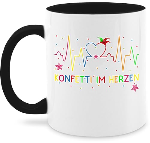 Tasse Tassen 325ml - & Fasching - Konfetti im Herzen - Herzschlag Köln Karneval - 325 ml - Schwarz - kölsche 2023 für und fasnacht kölscher und. fasching+verkleidung zum karneva im.herzen von Shirtracer