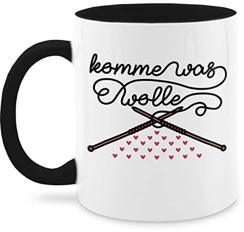 Tasse Tassen 325ml - Statement Sprüche - Komme was Wolle - 325 ml - Schwarz - stricken kaffeetasse mit spruch sprueche strickfans kaffeebecher wollknäuel sprüchen stricknadeln motivtassen strick von Shirtracer