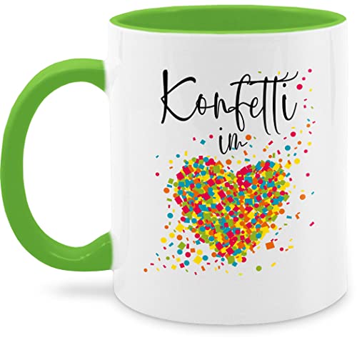 Tasse Tassen 325ml - & Fasching - Konfetti im Herzen Kalligrafie - Confetti Herz Konfetti für Alle Karneval Köln - 325 ml - Hellgrün - verkleidet carnival karneva fasnets faschings karnelval von Shirtracer