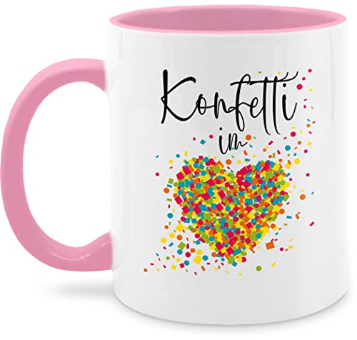 Tasse Tassen 325ml - & Fasching - Konfetti im Herzen Kalligrafie - Confetti Herz Konfetti für Alle Karneval Köln - 325 ml - Rosa - „karneval“ fasching+verkleidung und kölscher kölsche zum von Shirtracer