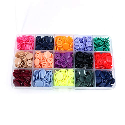 Shiwaki 150 STK.T5 Kunststoffknpfe Verschlüsse Druckknopf + Druckknopf-Kit für alle Arten Kleidung DIY (15 Farben, Zange) von Shiwaki