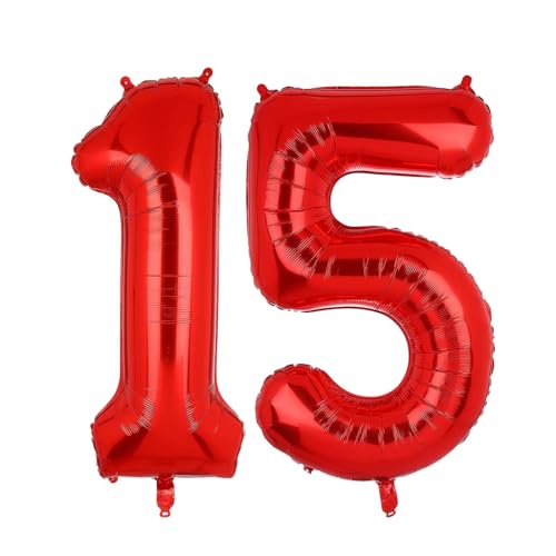 Geburtstag zahlen Luftballon 15 jahre-Rot XXL Jumbo Folienballon 40 Zoll – 101 cm Luftballons 15 Geburtstag Junge Mädchen Babyparty Geburtstagsdeko Jubiläumsparty Dekoration von Shixpiov