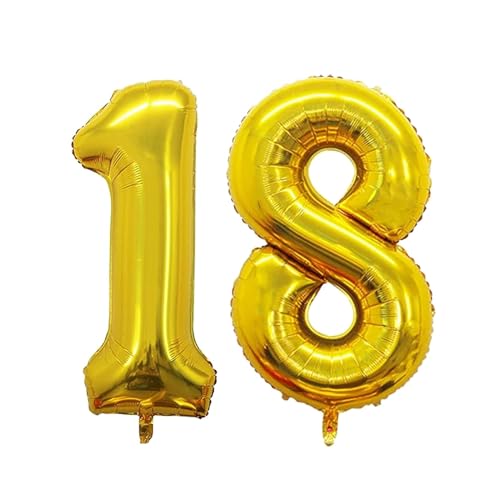 Geburtstag zahlen Luftballon 18 jahre-Gold XXL Jumbo Folienballon 40 Zoll – 101 cm Luftballons 18 Geburtstag Junge Mädchen Babyparty Geburtstagsdeko Jubiläumsparty Dekoration von Shixpiov