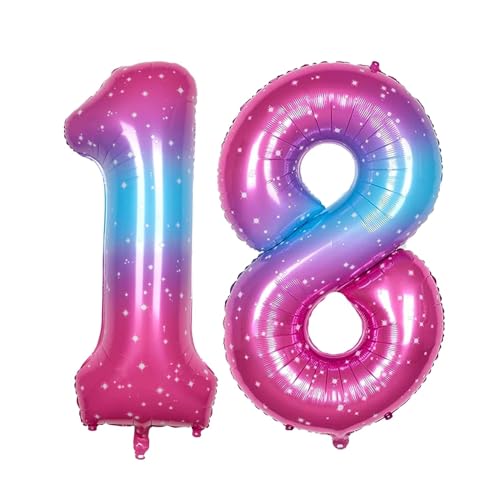 Geburtstag zahlen Luftballon 18 jahre-Pink Blau XXL Jumbo Folienballon 40 Zoll – 101 cm Luftballons 18 Geburtstag Junge Mädchen Babyparty Geburtstagsdeko Jubiläumsparty Dekoration von Shixpiov