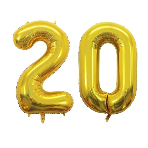 Geburtstag zahlen Luftballon 20 jahre-Gold XXL Jumbo Folienballon 40 Zoll – 101 cm Luftballons 20 Geburtstag Junge Mädchen Babyparty Geburtstagsdeko Jubiläumsparty Dekoration von Shixpiov