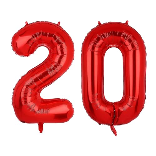 Geburtstag zahlen Luftballon 20 jahre-Rot XXL Jumbo Folienballon 40 Zoll – 101 cm Luftballons 20 Geburtstag Junge Mädchen Babyparty Geburtstagsdeko Jubiläumsparty Dekoration von Shixpiov