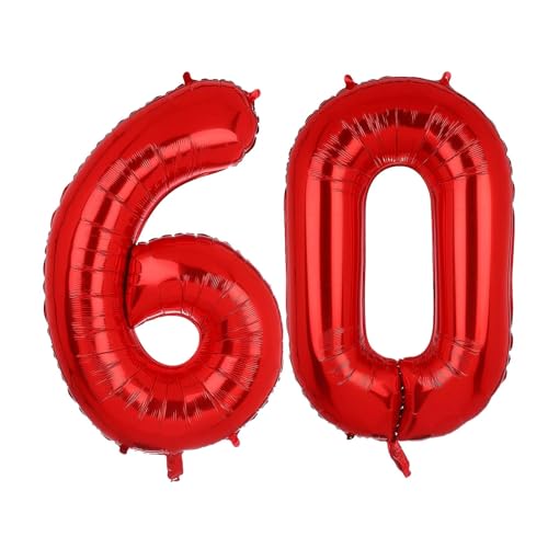 Geburtstag zahlen Luftballon 60 jahre-Rot XXL Jumbo Folienballon 40 Zoll – 101 cm Luftballons 60 Geburtstag Junge Mädchen Babyparty Geburtstagsdeko Jubiläumsparty Dekoration von Shixpiov